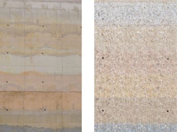 Sample walls to test the color development before and after the grinding of the surface
